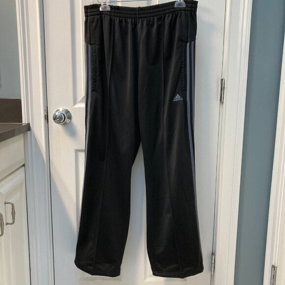adidas Jet Black 3 Gray Stripe Athletic Track Pants Size Medium - Picture 6 of 6